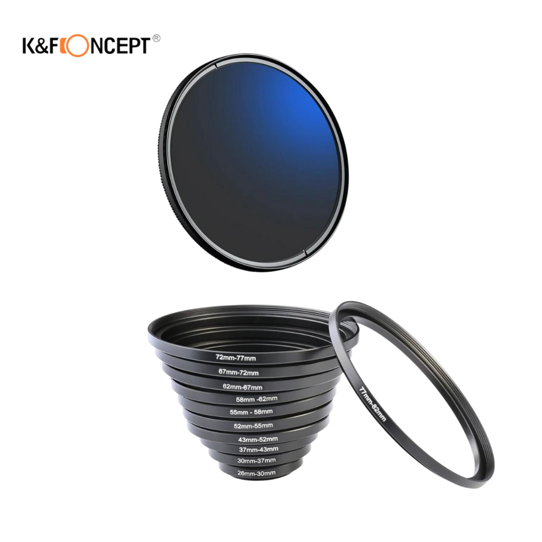 Paket Filter MC CPL Multi Coating 82mm K&F Concept + Lens Filter Adapter Step Up Ring 11 in 1 (26mm - 82mm) K&F Concept